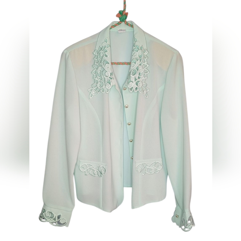 Mint Green Blouse with Embroidered Details